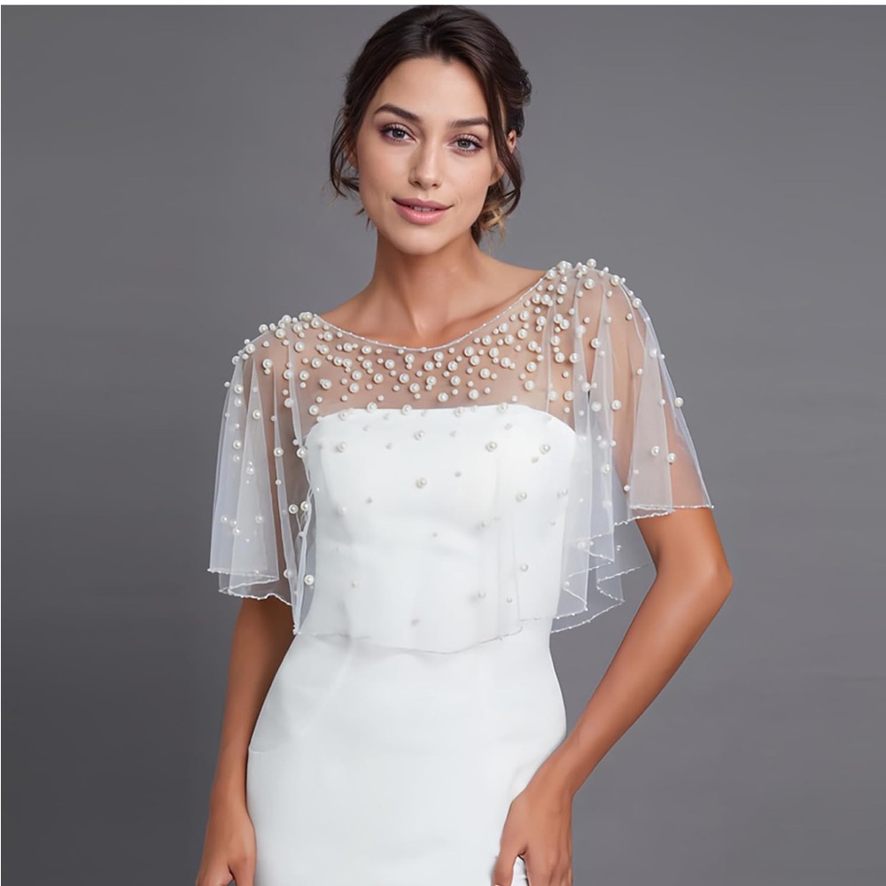 Pearl shrug / pearl dress overlay / sheer pearl top